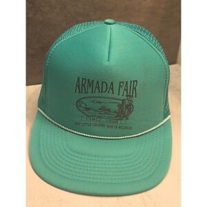 Vintage Cobra Caps Armada Fair Michigan 1872-1998 Teal Trucker Hat Snapback